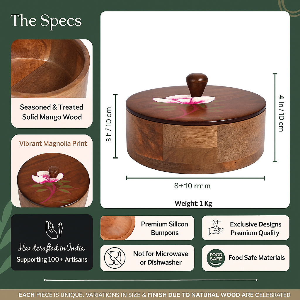 Premium Wooden Roti Box - Handcrafted Chapati Storage