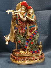 Radha Krishna Idol – 12 Inch | Handcrafted Pure Brass Inlay Work