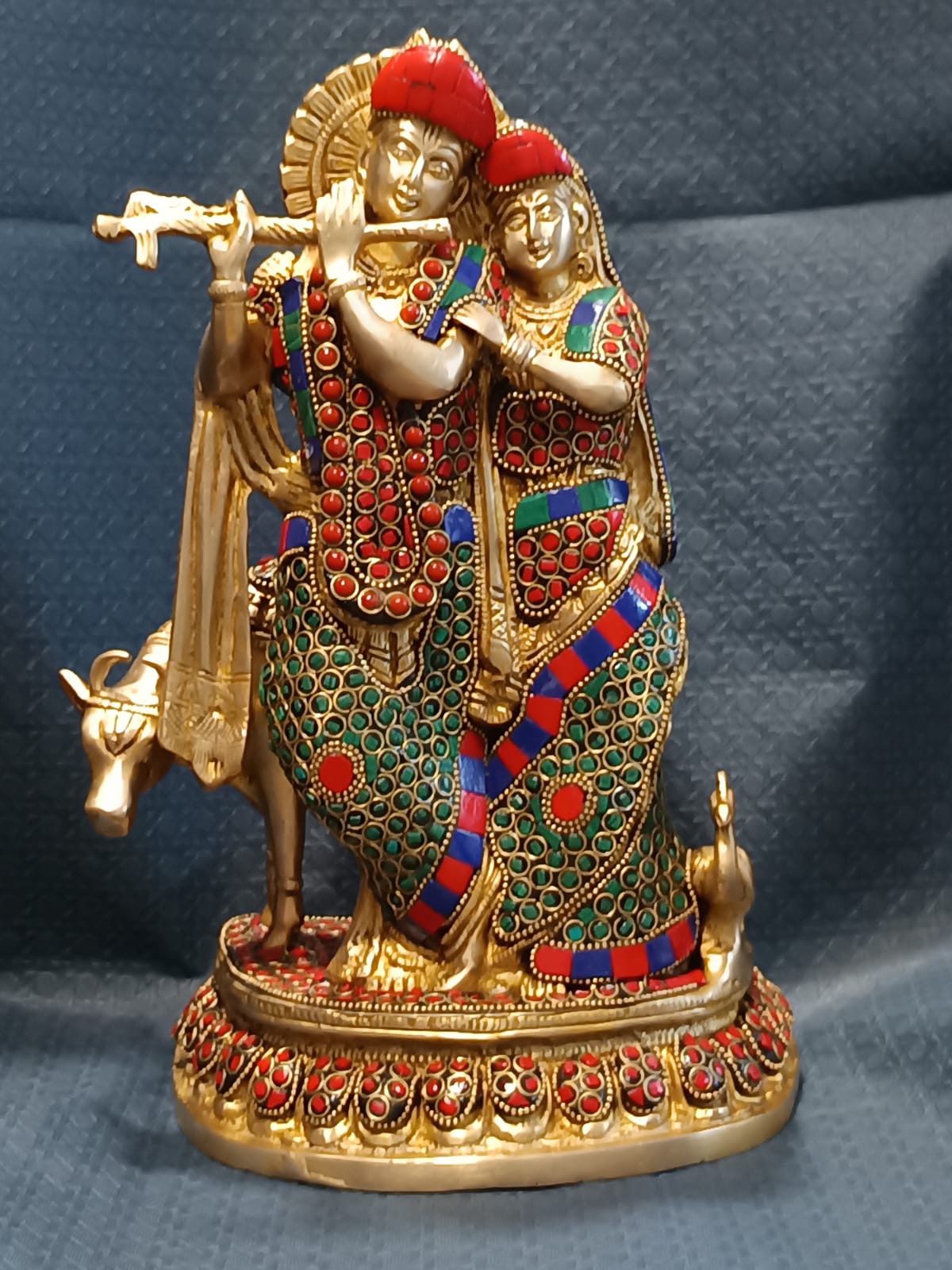 Radha Krishna Idol – 12 Inch | Handcrafted Pure Brass Inlay Work