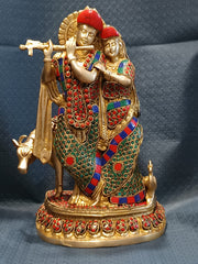 Radha Krishna Idol – 12 Inch | Handcrafted Pure Brass Inlay Work