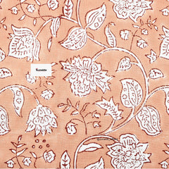Peach Floral Hand Block Print Cotton Bedsheet Set – King Size (90x108 Inch) with 2 Pillow Covers