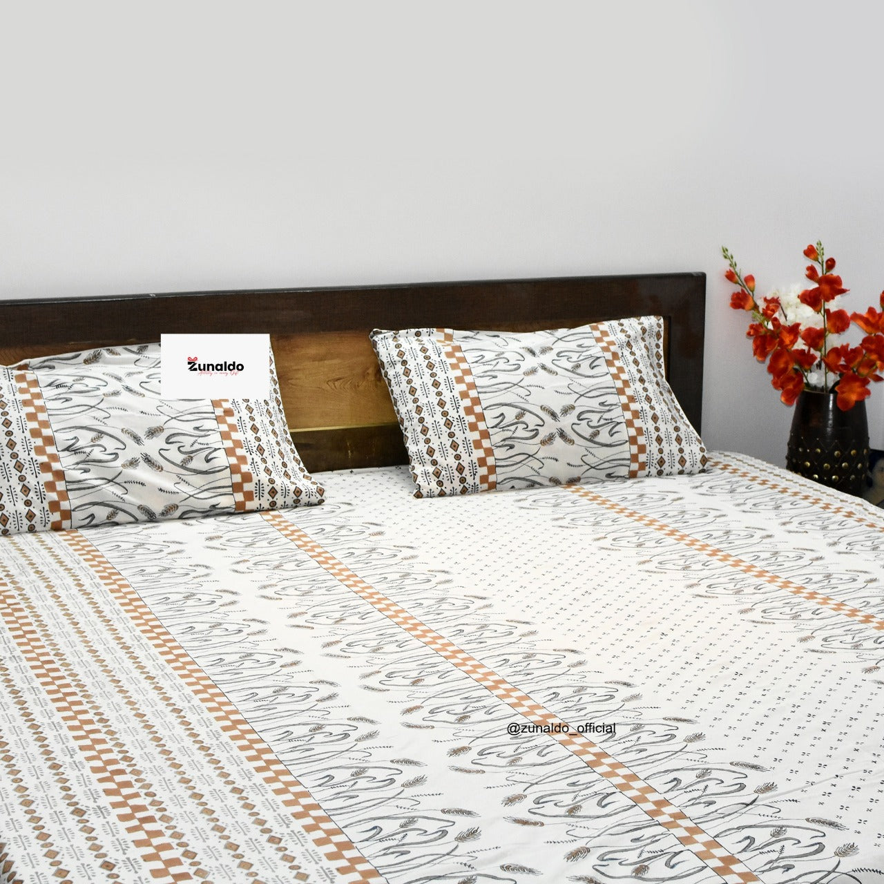 Pure Cotton Double Bedsheet – Wheat Motif Hand Block Print with Pillow Covers