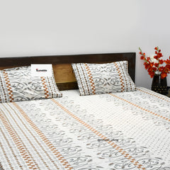 Pure Cotton Double Bedsheet – Wheat Motif Hand Block Print with Pillow Covers