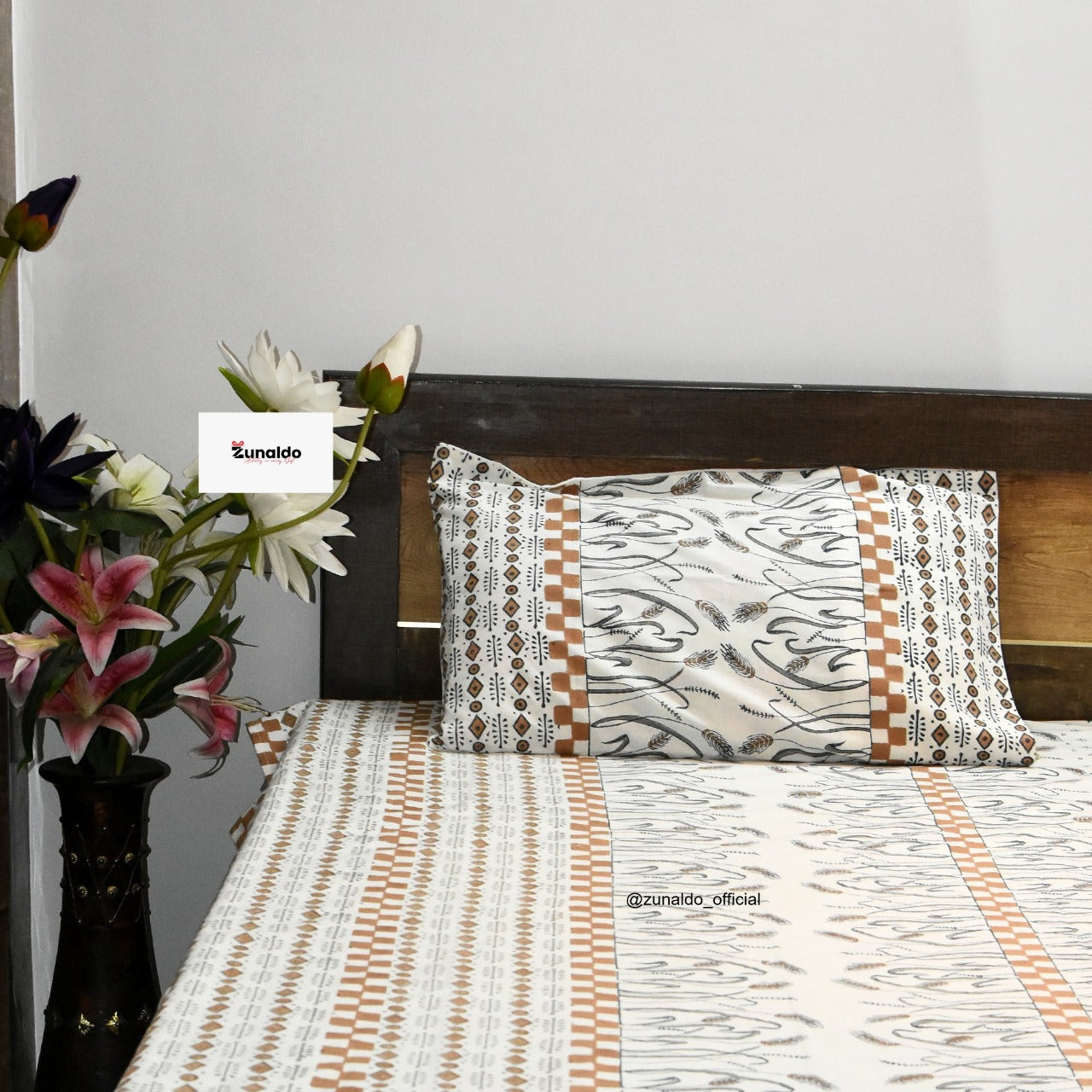 Pure Cotton Double Bedsheet – Wheat Motif Hand Block Print with Pillow Covers