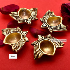 Heart Design Brass Diya Set – Pack of 4 | Handcrafted Traditional Oil Lamps