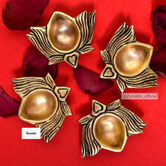 Heart Design Brass Diya Set – Pack of 4 | Handcrafted Traditional Oil Lamps