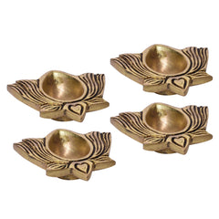 Heart Design Brass Diya Set – Pack of 4 | Handcrafted Traditional Oil Lamps