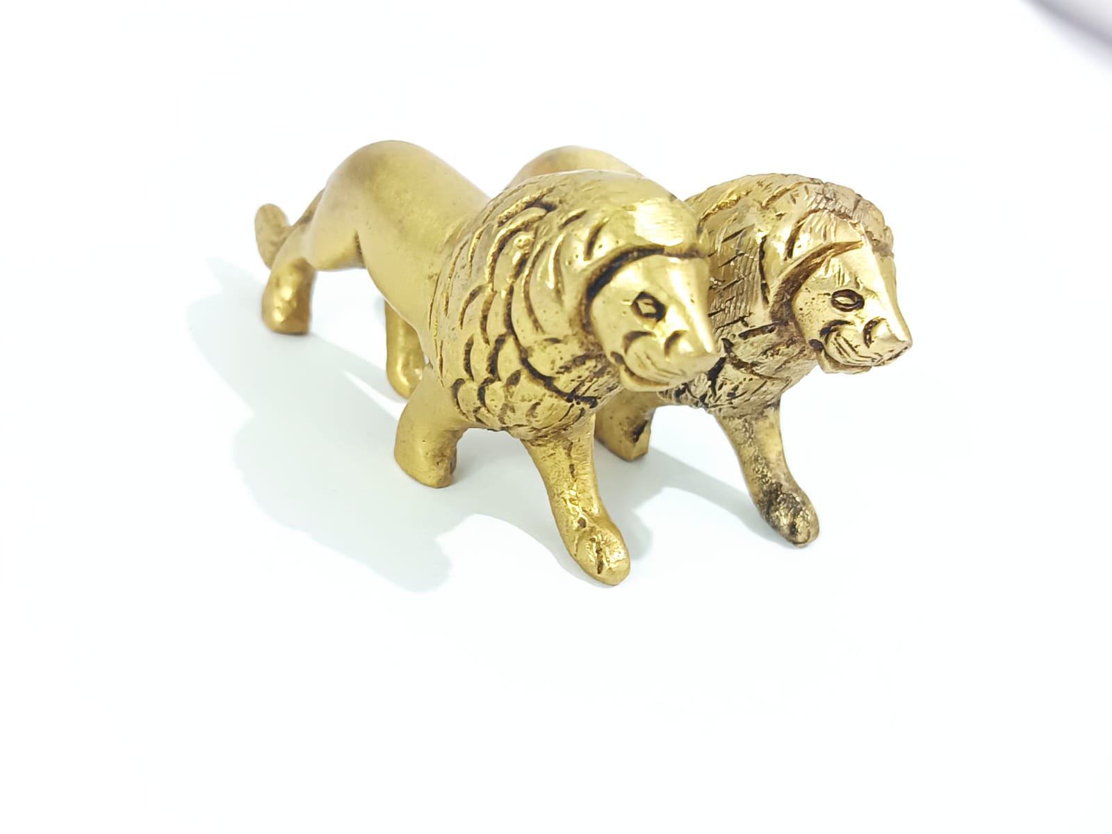 Handcrafted Brass Lion Pair Figurines for Home & Office Décor