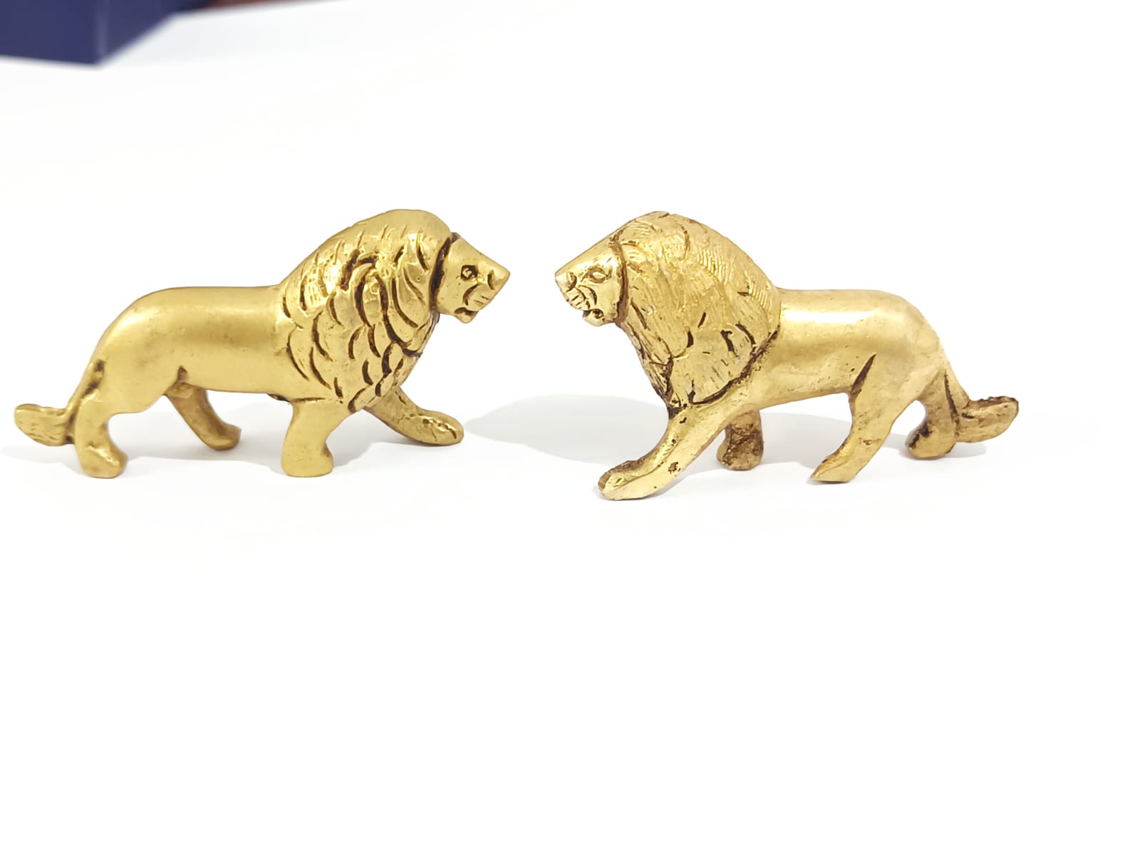 Handcrafted Brass Lion Pair Figurines for Home & Office Décor
