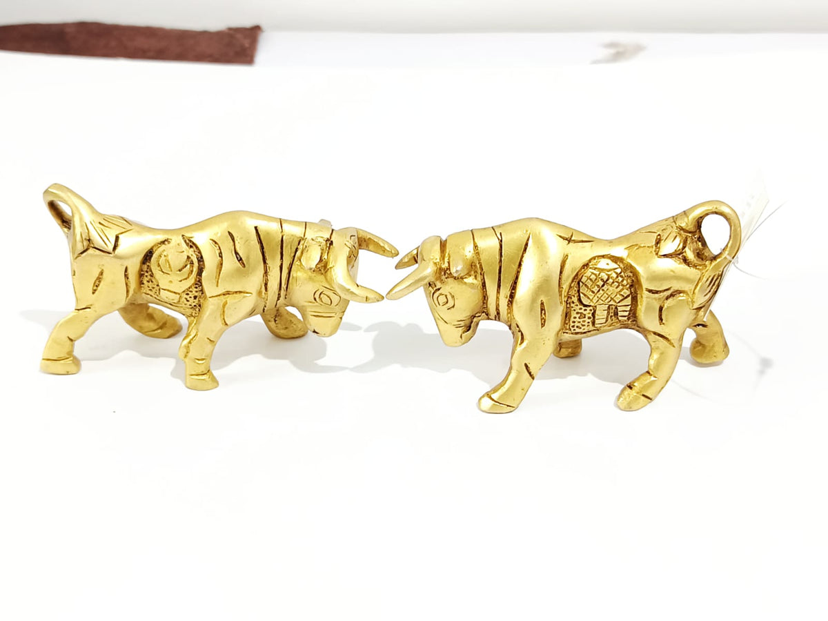 Handcrafted Brass Bull Pair Figurines for Vastu, Home & Office Décor