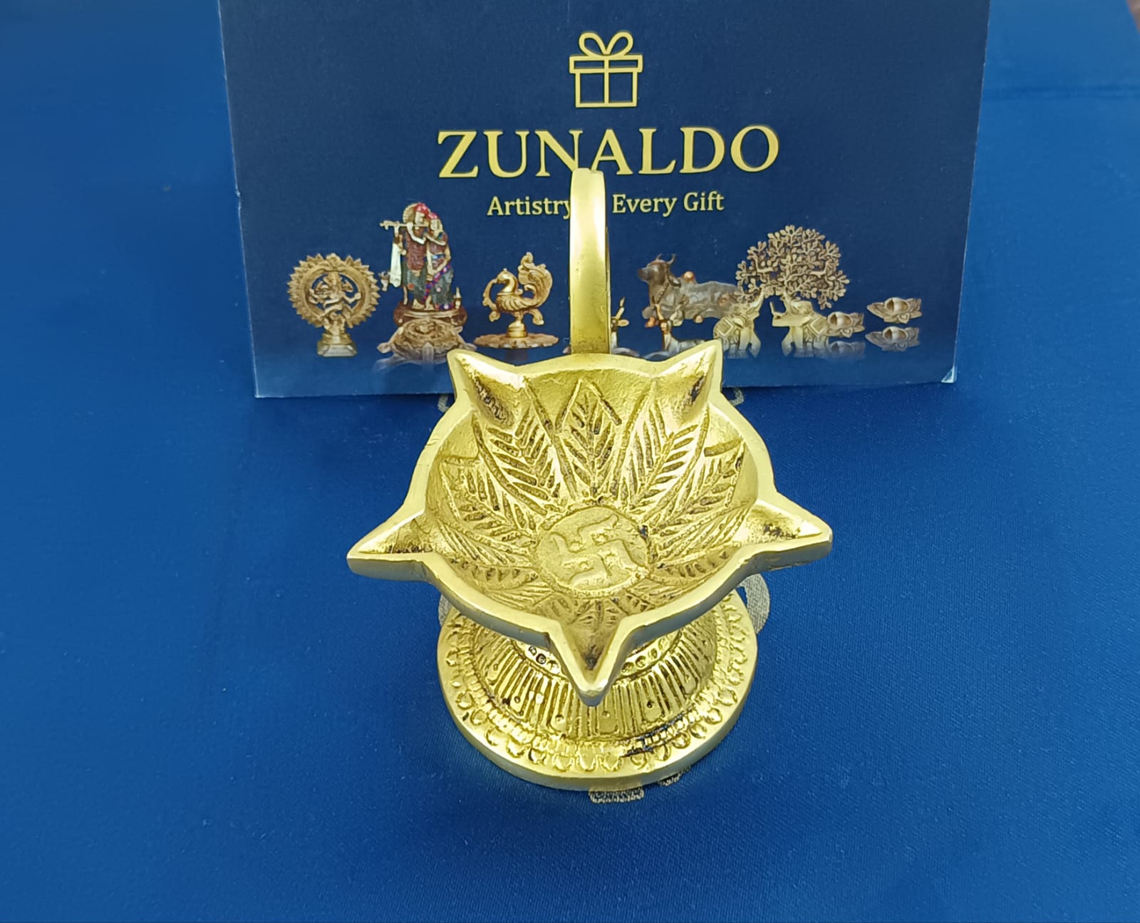 Handcrafted Brass Swastik Diya with Handle for Pooja & Rituals