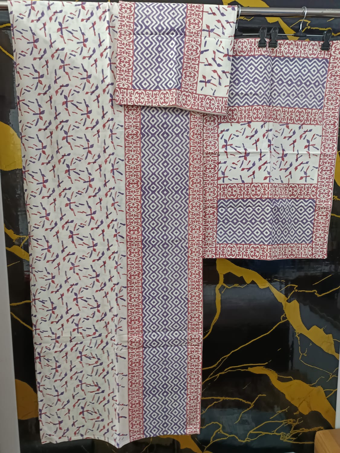 Hand Block Printed Cotton Bedsheet  (90 X108 ) IN