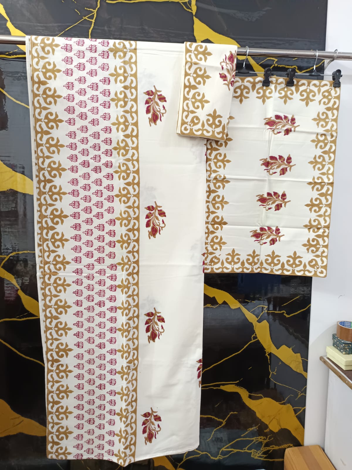 Hand Block Printed Cotton Bedsheet  (90 X108 ) IN