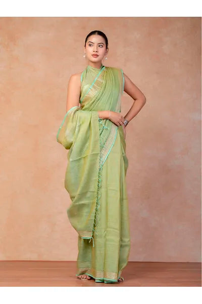 Pure Linen Cross Dyed Saree with Blouse