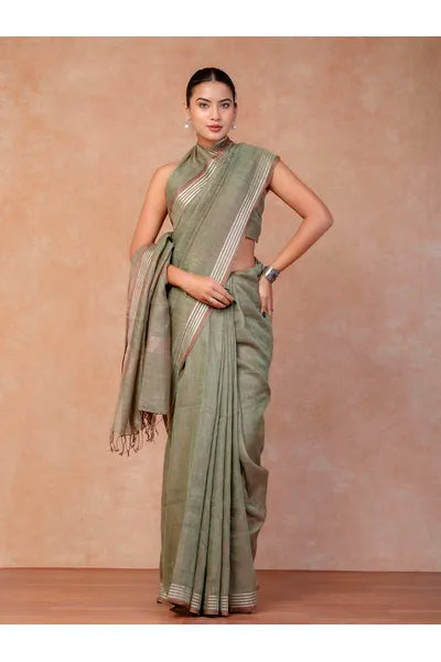 Pure Linen Cross Dyed Saree with Blouse