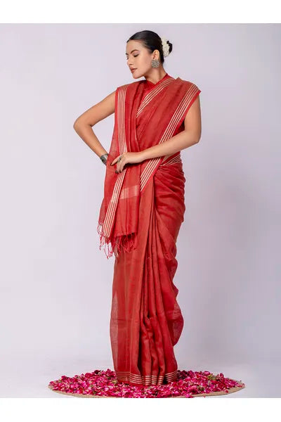 Pure Linen Cross Dyed Saree with Blouse