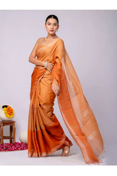 Pure Linen Cross Dyed Saree with Blouse