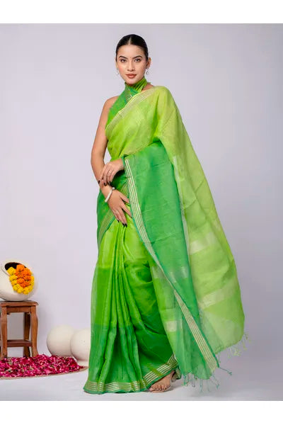 Pure Linen Cross Dyed Saree with Blouse