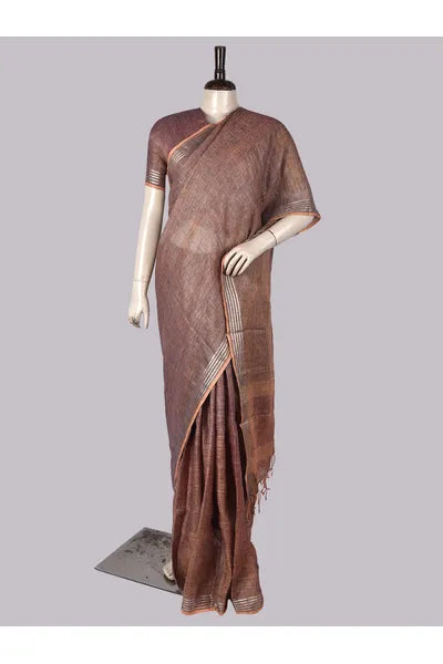 Pure Linen Cross Dyed Saree with Blouse