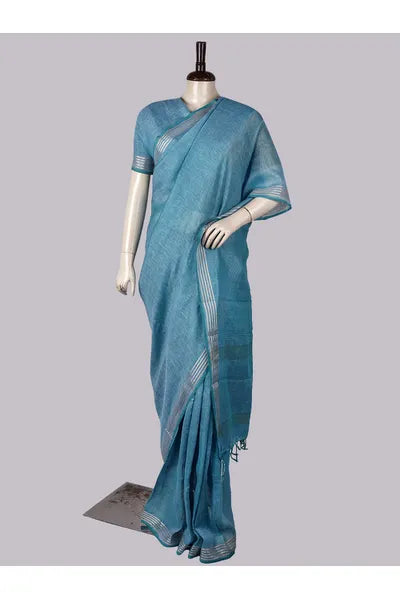 Pure Linen Cross Dyed Saree with Blouse