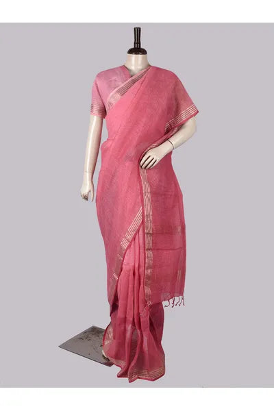Pure Linen Cross Dyed Saree with Blouse