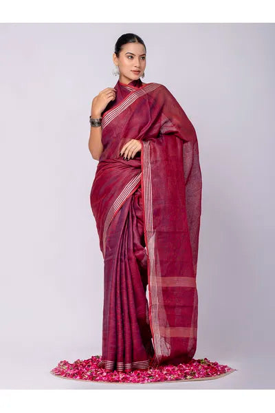 Pure Linen Cross Dyed Saree with Blouse