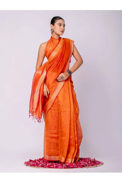 Pure Linen Cross Dyed Saree with Blouse