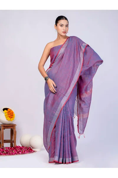 Pure Linen Cross Dyed Saree with Blouse