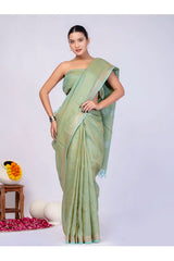 Pure Linen Cross Dyed Saree with Blouse