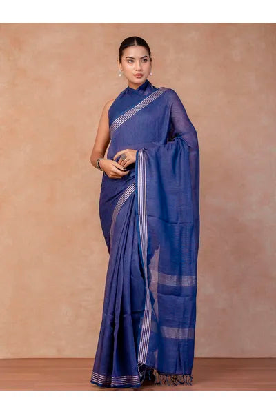 Pure Linen Cross Dyed Saree with Blouse