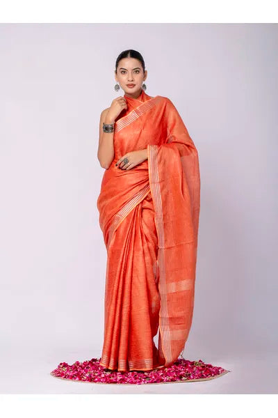 Pure Linen Cross Dyed Saree with Blouse