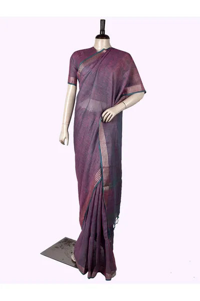 Pure Linen Cross Dyed Saree with Blouse