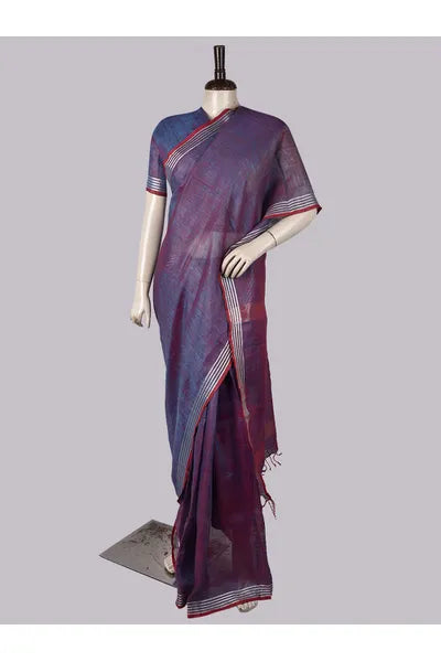 Pure Linen Cross Dyed Saree with Blouse