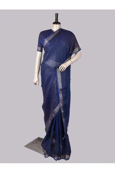 Pure Linen Cross Dyed Saree with Blouse