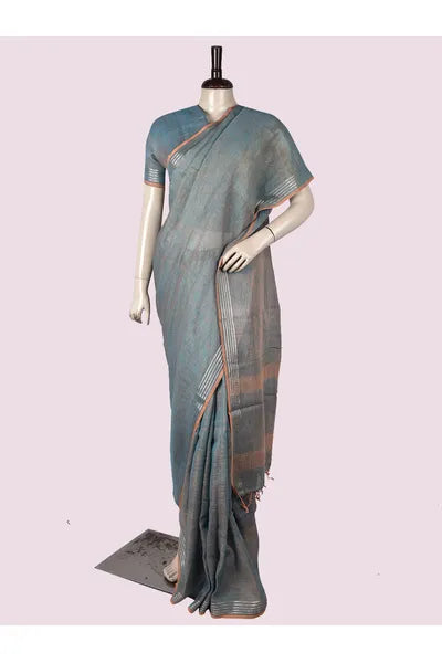 Pure Linen Cross Dyed Saree with Blouse