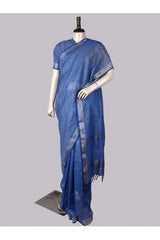 Pure Linen Cross Dyed Saree with Blouse