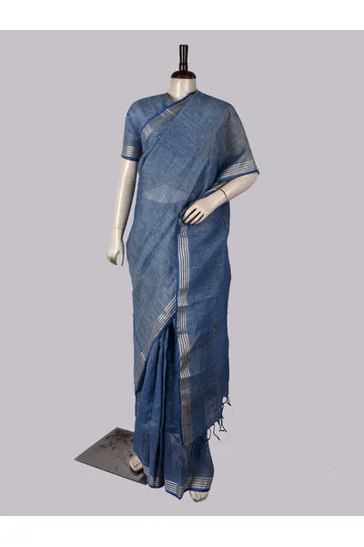 Pure Linen Cross Dyed Saree with Blouse