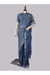 Pure Linen Cross Dyed Saree with Blouse