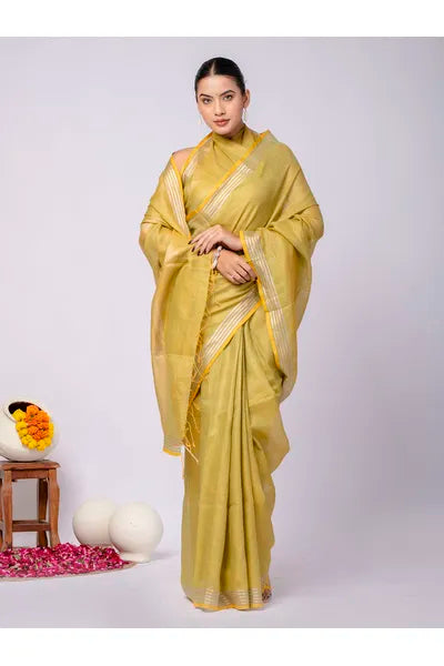 Pure Linen Cross Dyed Saree with Blouse