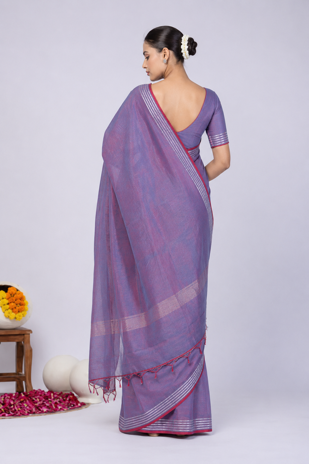 Pure Linen Cross Dyed Saree with Blouse