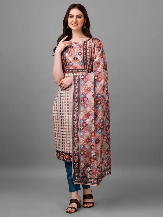 Straight Printed Round Neck Women Kurta Set