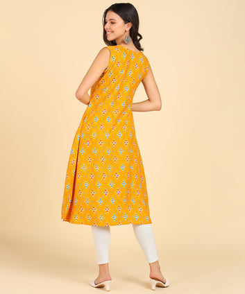 Women's Casual Wear Sleeveless Round Long Kurtis