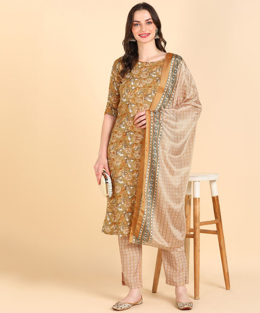 Women's Cotton Printed kurti and Pant With Dupatta Set