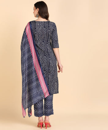 Women's Cotton Printed kurti and Pant With Dupatta Set