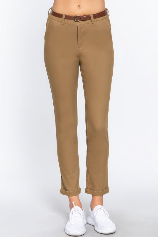 Cotton-span Twill Belted Long Pants