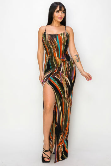 Split Thigh Multicolor Long Dress